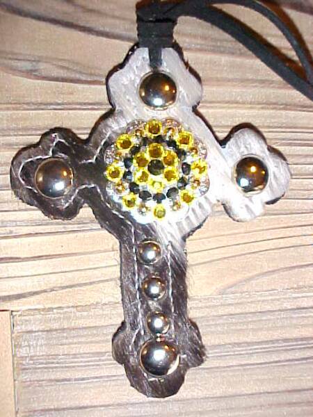 Yellow and Black Crystal Concho Saddle Cross