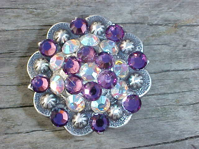 Antique Silver Berry Concho with Purple Amethyst and Aurora Borealis Swarovski Crystals 