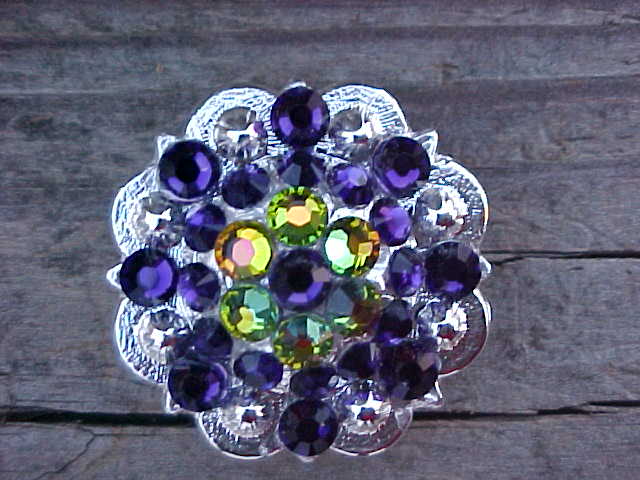 Silver Berry Concho with Purple Velvet and Vitrale Green Swarovski Crystals